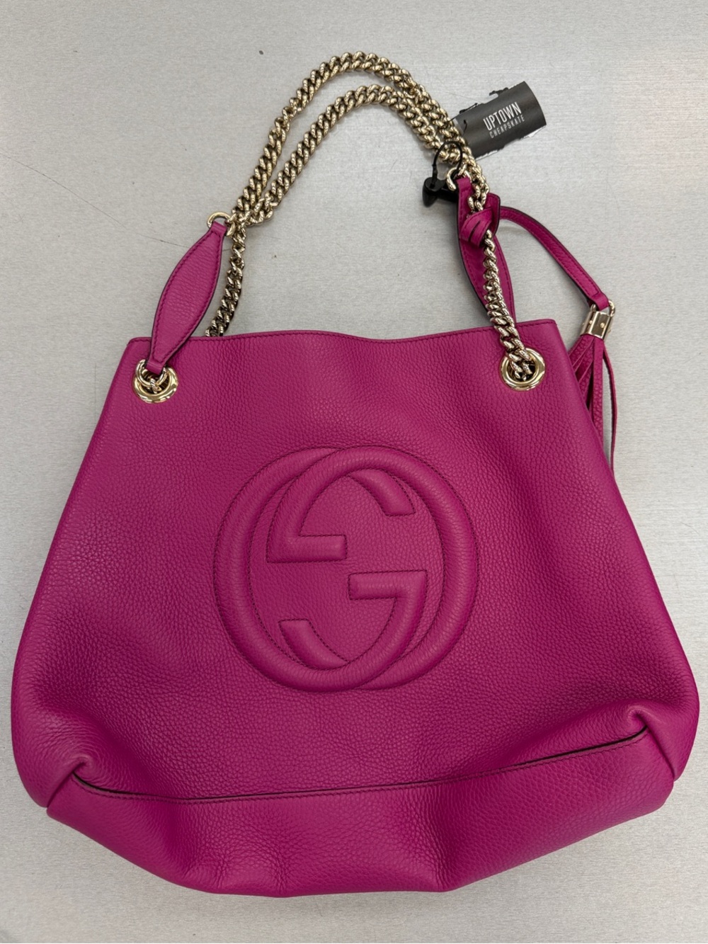 Gucci Fuchsia Pebbled Leather Chain-Handle Tote